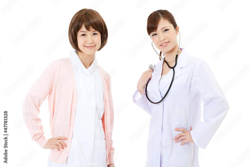 Beautiful young hospital staff on white background Beautiful young hospital staff on white background