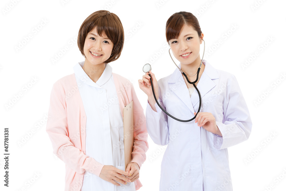 Beautiful young hospital staff on white background Beautiful young hospital staff on white background
