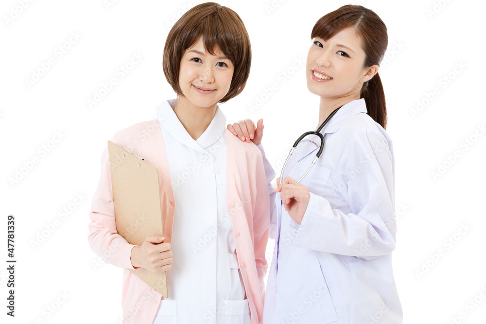 Beautiful young hospital staff on white background Beautiful young hospital staff on white background