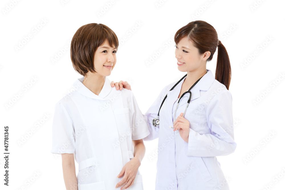 Beautiful young hospital staff on white background Beautiful young hospital staff on white background