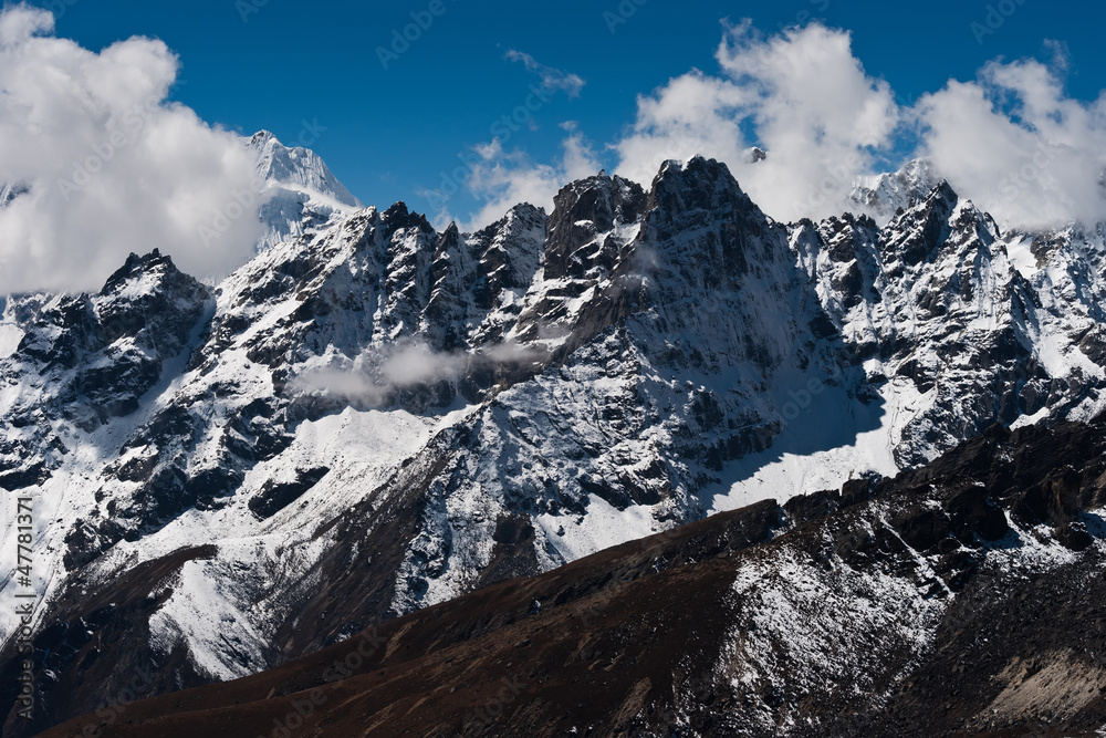 Mountain ridge viewed from Renjo pass in Himalayas