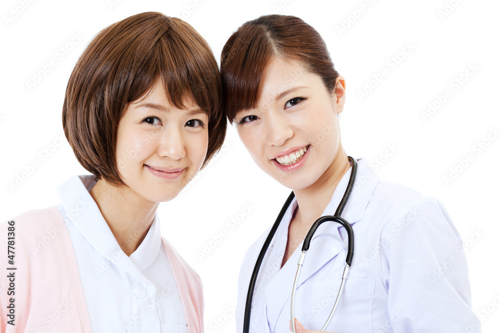 Beautiful young hospital staff on white background Beautiful young hospital staff on white background