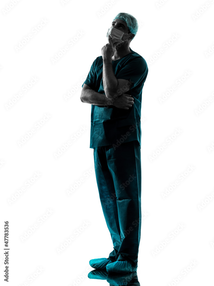 doctor surgeon man thinking with face mask full length silhouett