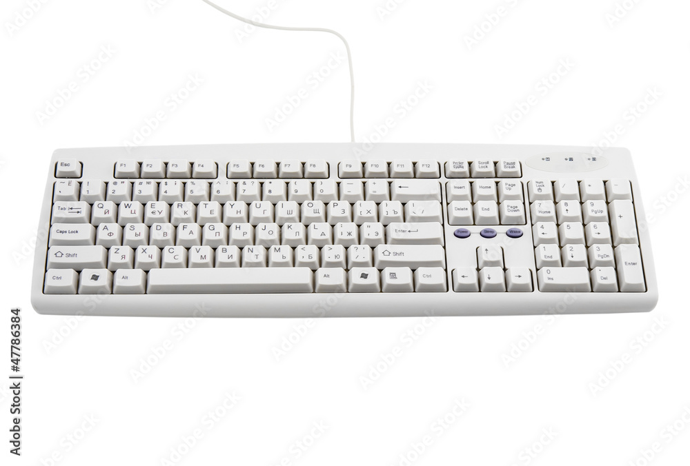 Computer keyboard on white background.