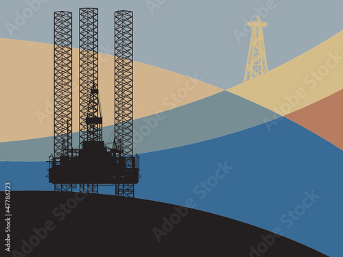 Sea Oil Rig Drilling Platform on abstract background, vector