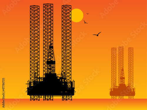 Sea Oil Rig Drilling Platforms, vector illustration
