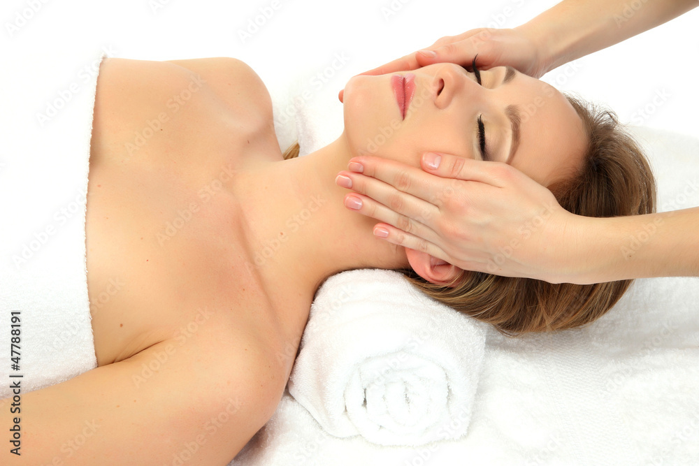 Portrait of beautiful woman taking head massage Portrait of beautiful woman taking head massage