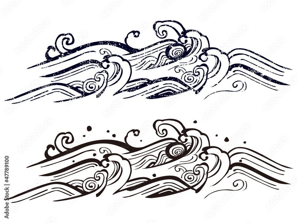 Naklejka premium 波 版画