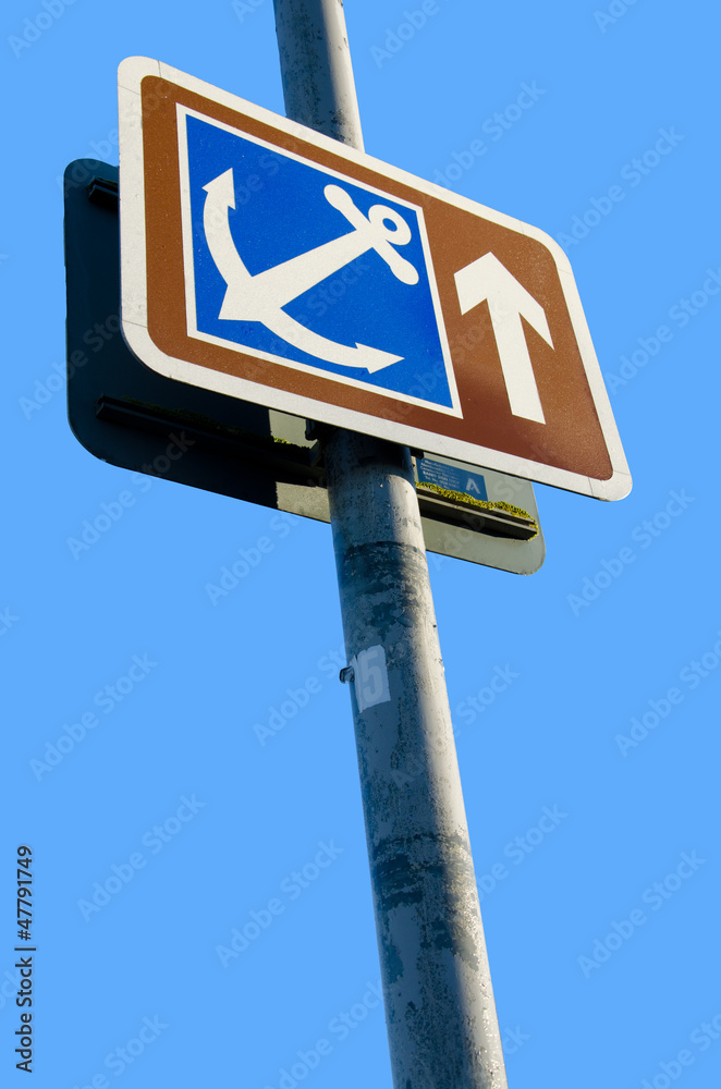 british habour sign on blue sky background british habour sign on blue sky background