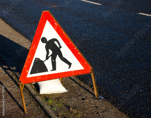 road works sign on roadside