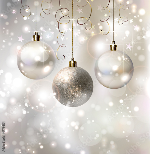 light Christmas background with evening balls