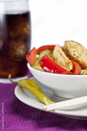 Chicken with red and green peppers