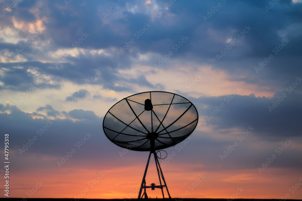 Telecommunication Satellite dish background sky sunset