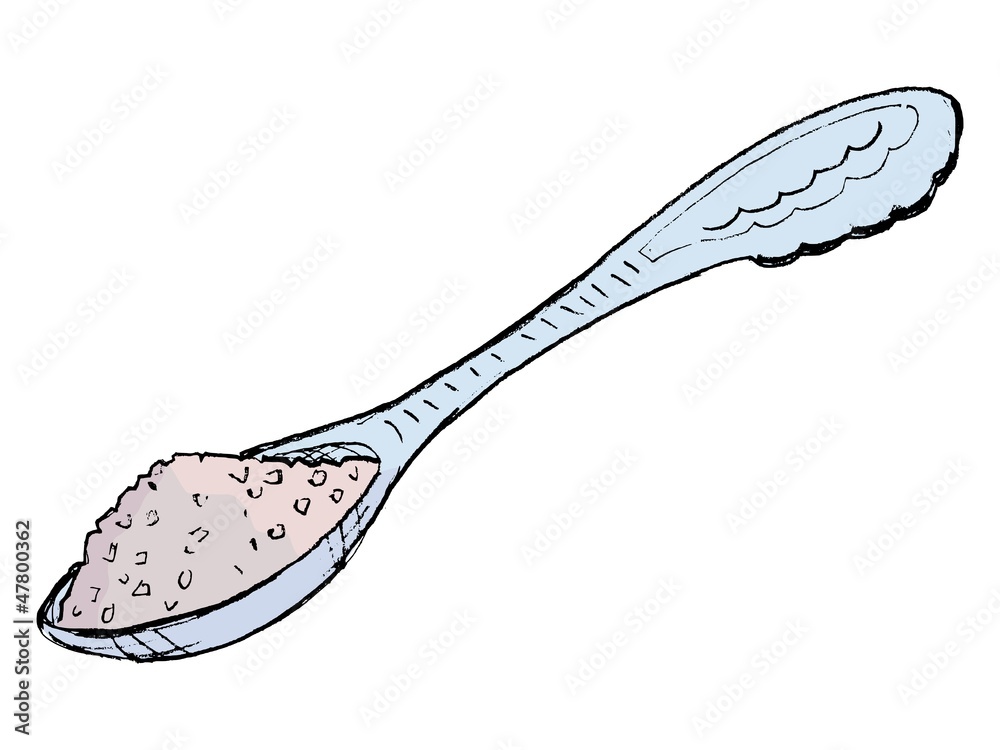 Hand drawn, vector, cartoon illustration of spoon of sugar Stock Vector