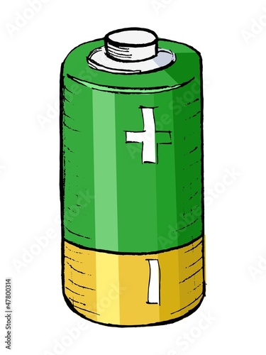 hand drawn, vector, cartoon illustration of battery