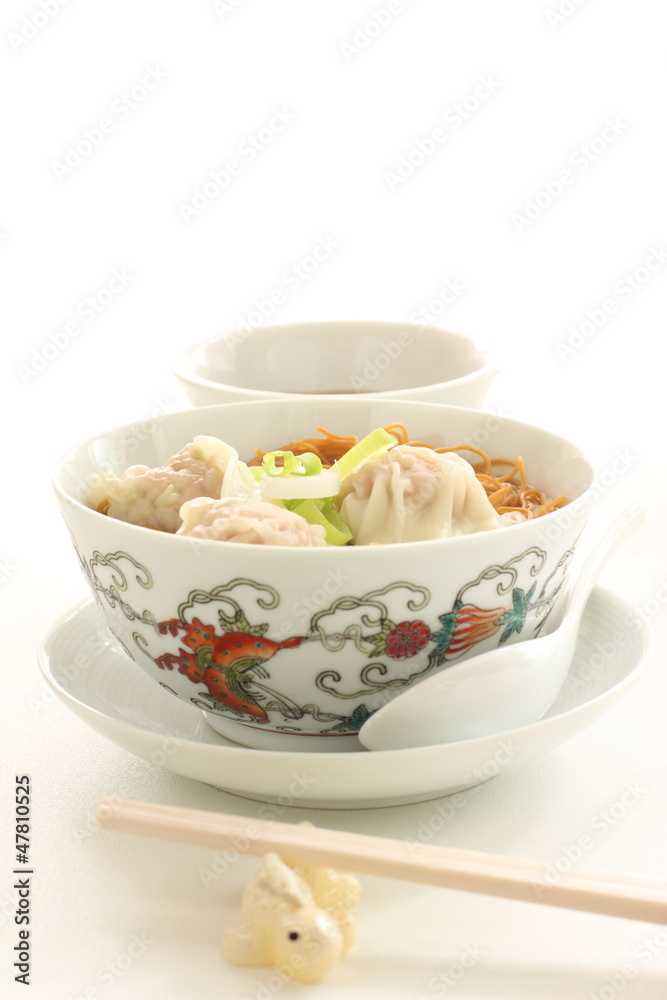 chinese cuisine, wonton noodles with tea