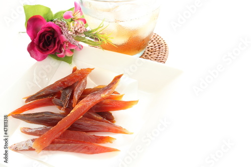 Japanese food, dried salmon for nibblies image photo