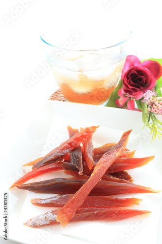 Japanese food, dried salmon for nibblies image photo