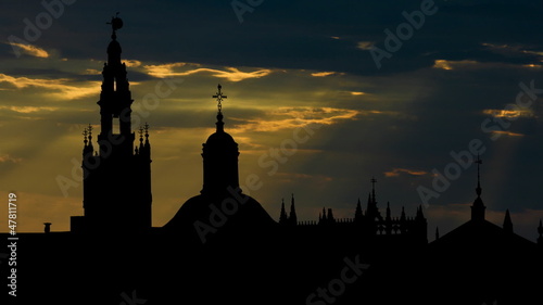 Spain Seville Cathedral and Giralda Tower sunbeams
