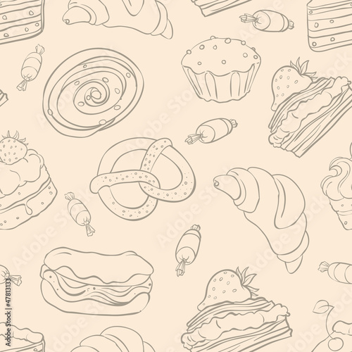 Seamless pattern with a variety of delicious desserts