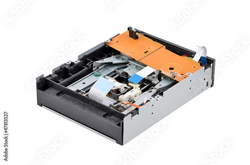 Detailed view of the inside of dvd disk drive (cd-rom)