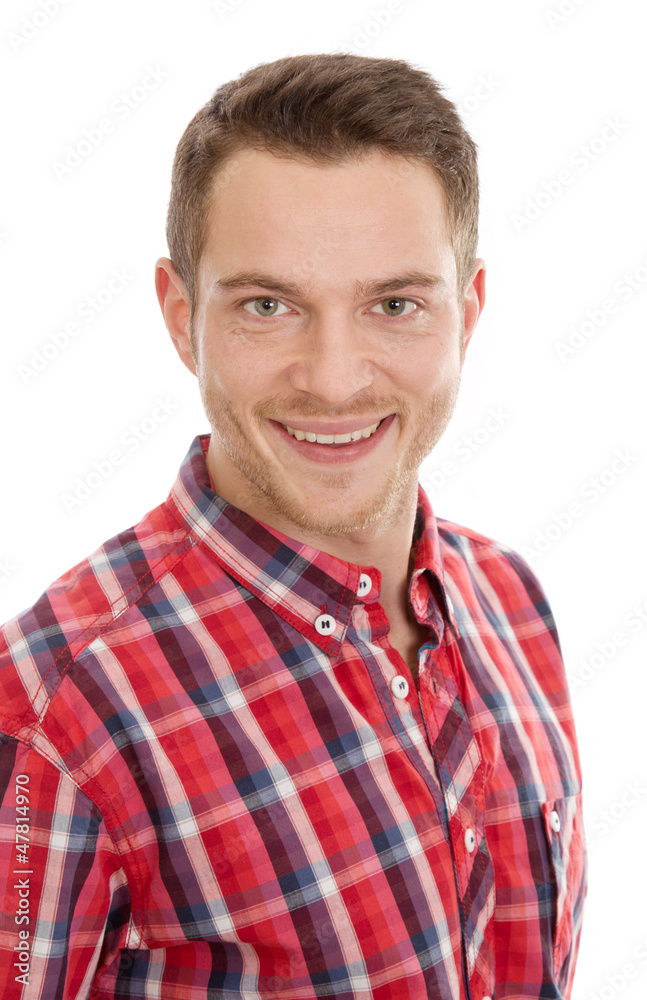 Gesicht Mann mit rot kariertem Hemd Gesicht Mann mit rot kariertem Hemd