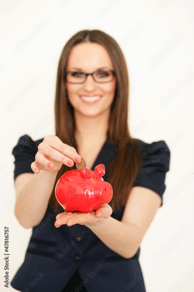 Frau mit Sparschwein Frau mit Sparschwein