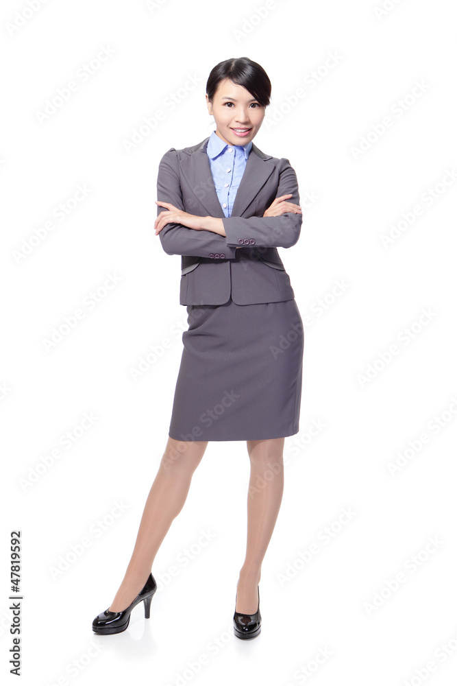 Smiling business woman cross her arms Smiling business woman cross her arms