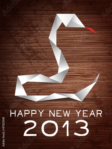 Paper snake on wooden background. 2013 year of snake.