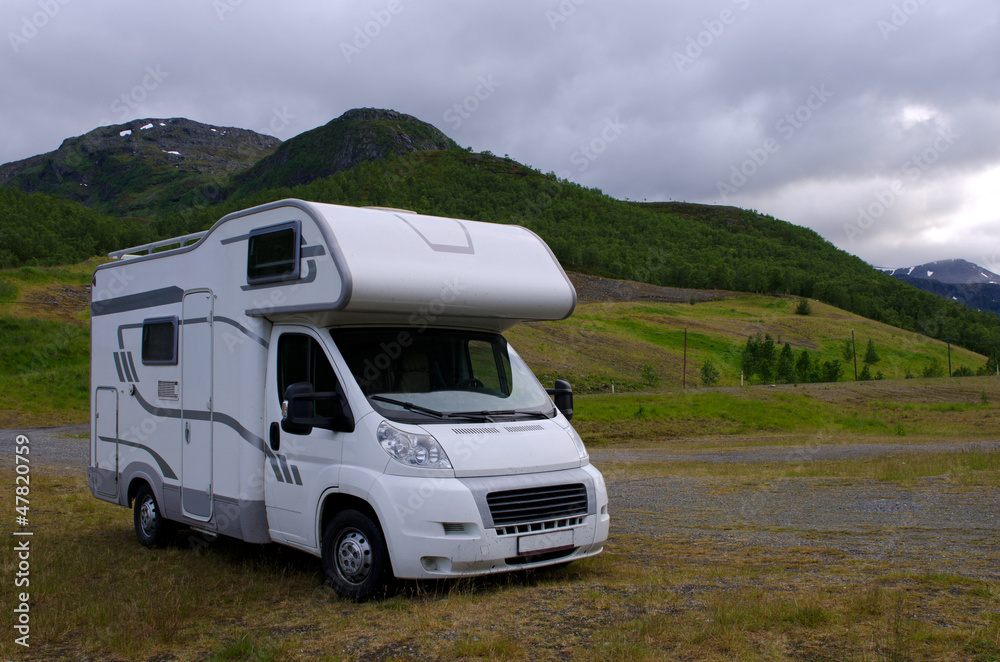 Motorhome/ camper going on vacation over Scandinavia