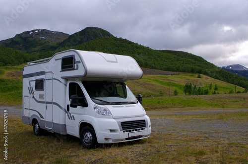 Motorhome/ camper going on vacation over Scandinavia