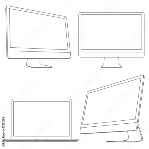 Computer displays and laptop. Vector set photo