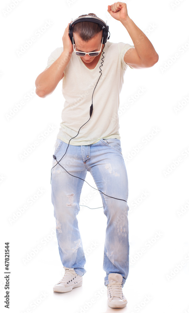 Young guy with headphones dancing Young guy with headphones dancing