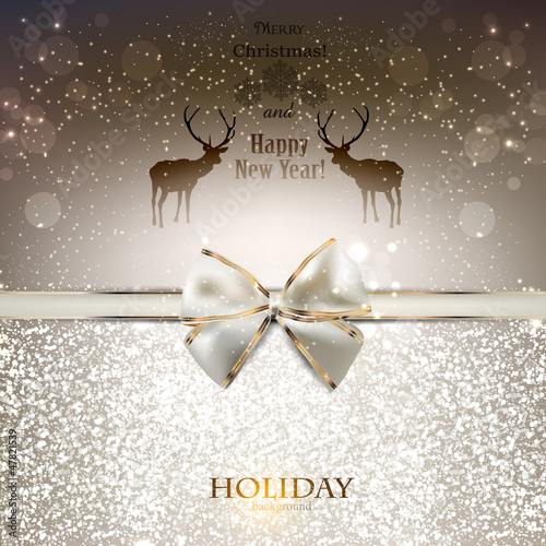 Elegant greeting card with white bow and copy space. Vector illu