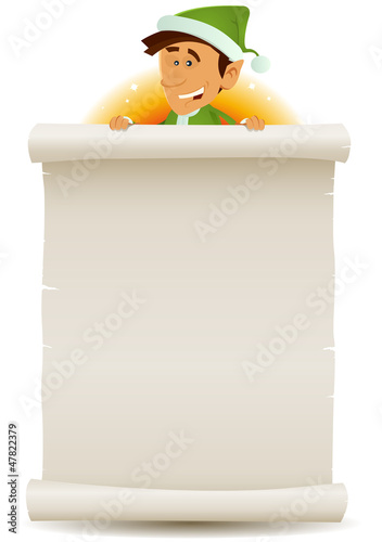 Christmas Elf And Gift List On Parchment