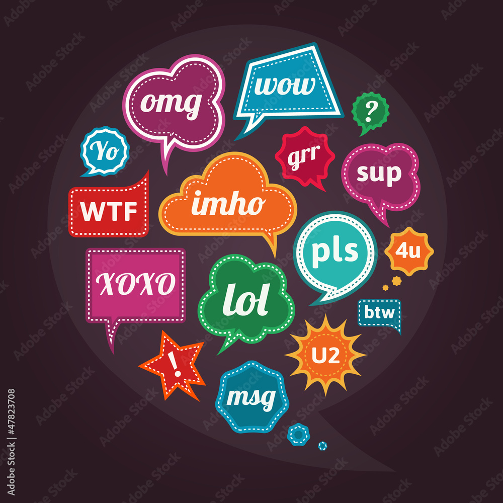 Collection of acronyms and abbreviations colorful speech bubbles Stock  Vector | Adobe Stock