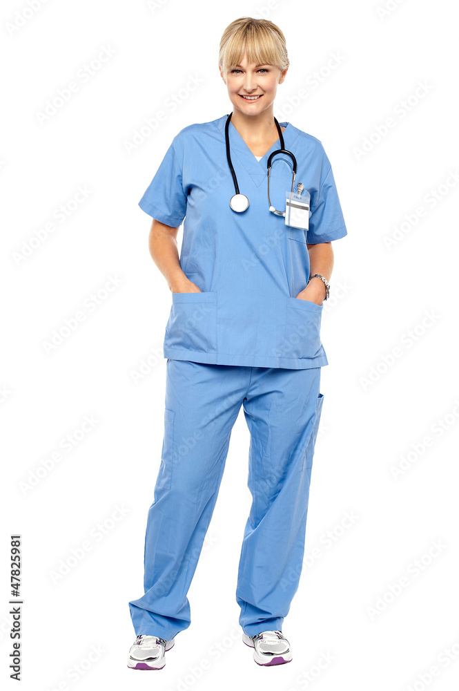 Cheerful relaxed female doctor in uniform Cheerful relaxed female doctor in uniform