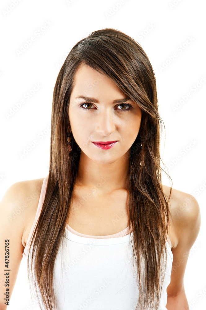 Woman with long hair on white background Woman with long hair on white background