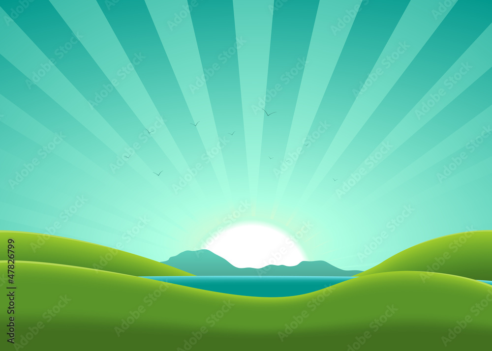 Fototapeta premium Cartoon Summer Lake Landscape