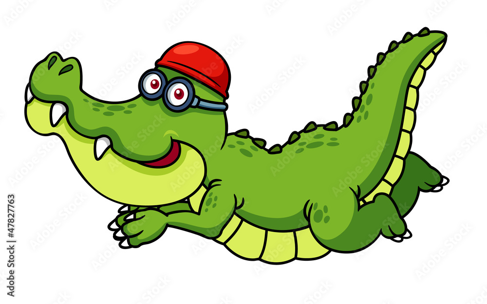 Fototapeta premium illustration of Cartoon crocodile swimming