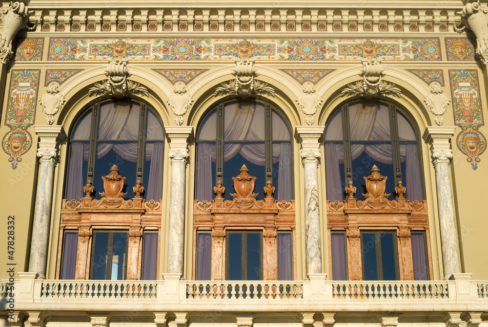 Rococo decorations on the facade of Monte Carlo Opera