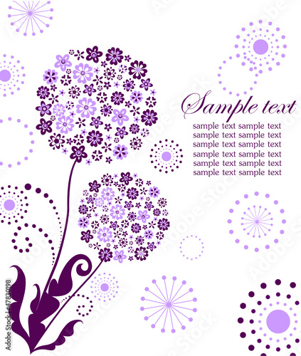 Abstract violet card with dandelion