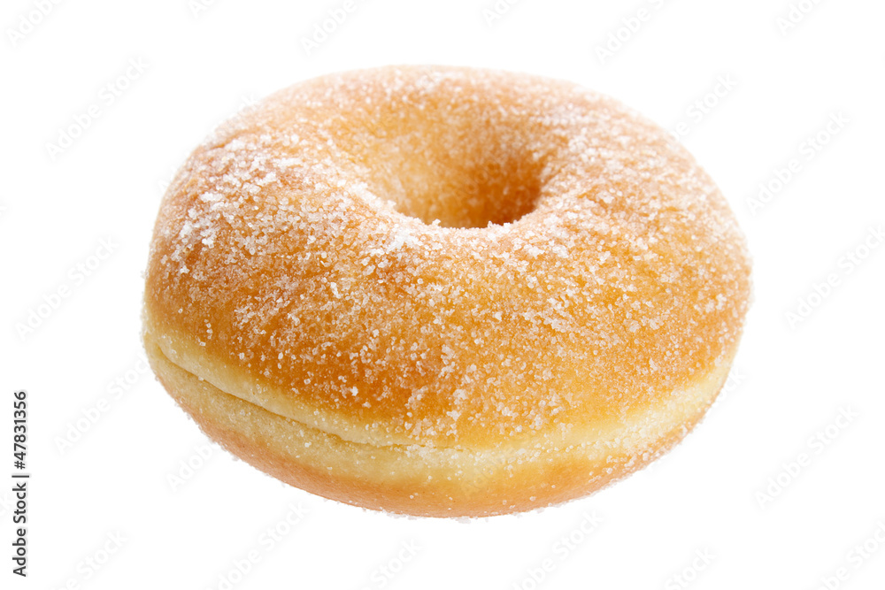 Fresh donut with sugar , isolated on white Fresh donut with sugar , isolated on white