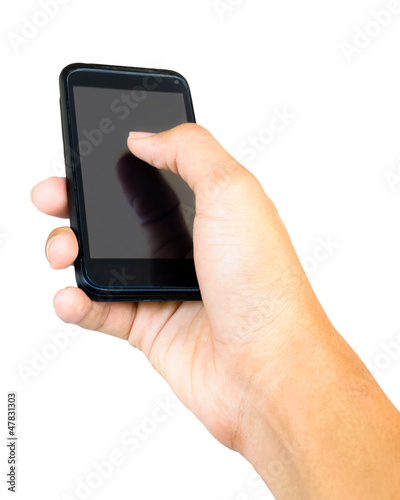 Touch screen mobile phone, in hand