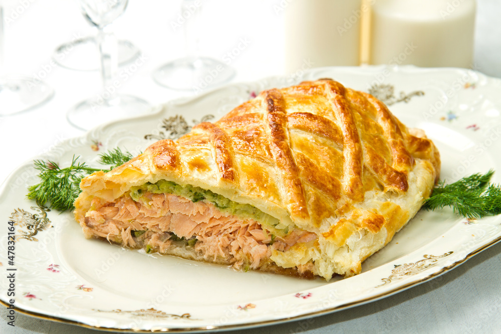 Traditional salmon in puff pastry Traditional salmon in puff pastry
