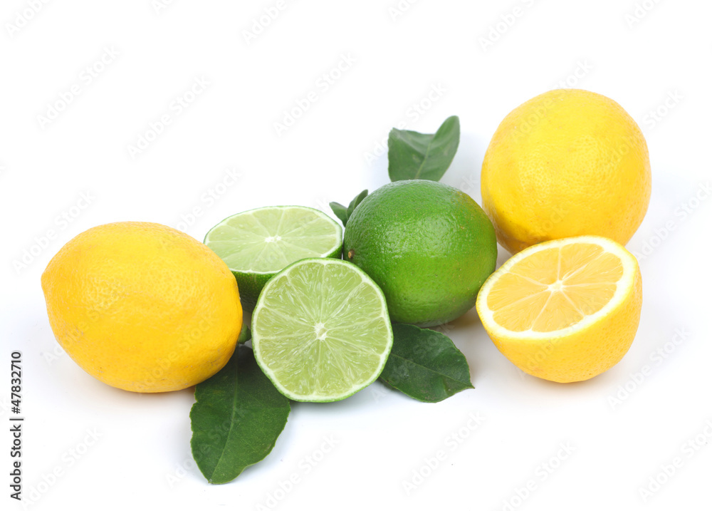Naklejka lemon and lime isolated on white background