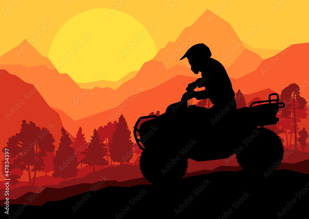 All terrain vehicle quad motorbike rider vector background