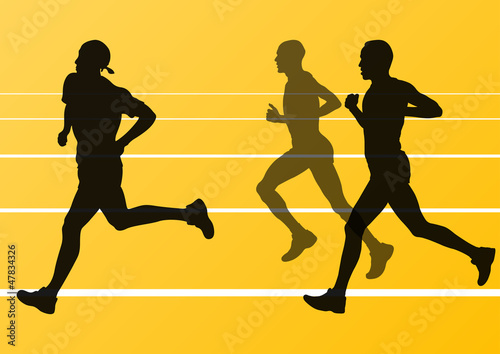 Marathon runners running silhouettes vector