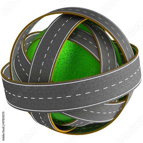 3D grass ball with many roads