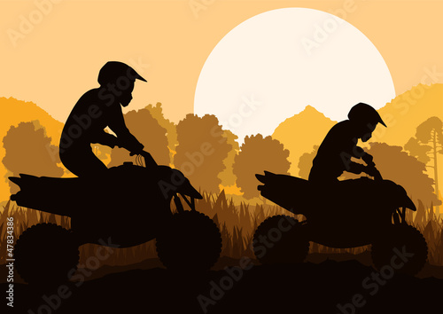All terrain vehicle quad motorbike rider vector background